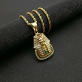 Collana con pendente Faraone hip hop placcata oro con strass lucidi e dettagli in smalto - Solo ciondolo dorato
