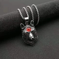 Macro shot of Viking wolf head pendant showing fine fur textures and red gem eye detail - Vintage Silver Wolf Pendant (Red Eyes)