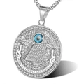 Zilveren Evil Eye munt hanger met kristallen en Latijnse Annuit Coeptis tekst - Alleen zilveren hanger