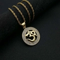 Vergoldete Edelstahl Om Anhänger Halskette mit Zirkonia Kristallen und Kordelkette - Goldener Anhänger Ohne Kette (DZ305B)