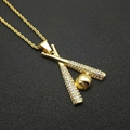 Hip hop gold plated baseball pendant necklace with crossed bats and sparkling rhinestones - Gold Pendant Only