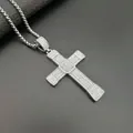 Pendentif croix en acier inoxydable avec cristaux brillants style hip hop urbain - Pendentif argenté uniquement