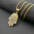 Gold plated Hamsa Hand pendant necklace with sparkling cubic zirconia on a black texture - Pendant Only (No Chain) / Gold