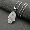 Hamsa Hand pendant necklace in silver finish with pavé rhinestones and evil eye detail - Pendant Only (No Chain) / Silver
