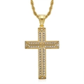 Collana con ciondolo a croce in acciaio inossidabile placcato oro con zirconi e catena a fune - Solo Ciondolo (Senza Catena) / Oro