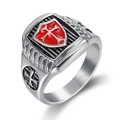 Anello scudo dei Templari in acciaio inossidabile con croce rossa e finitura spazzolata - US 8 / Argento