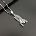 Collier pendentif navette spatiale avec chaîne box argentée et zircons étincelants - Pendentif Seul Argenté (Sans Chaîne)