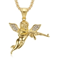 Collier hip hop plaqué or avec pendentif ange et diamants sur une chaîne gourmette - Pendentif doré uniquement