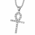 Silberner Ankh Kreuz Anhänger Halskette mit funkelnden Zirkonia auf Box Kette - M / Stahl Medium Anhänger