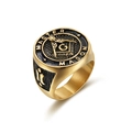 Classic Freemasonry Master Mason signet ring in gold-plated steel with black antique finish - US 8 / Gold