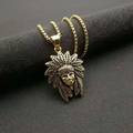 Collana punk vintage in acciaio al titanio placcato oro con ciondolo capo indiano - Solo ciondolo dorato