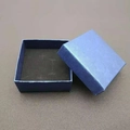 Blue square jewelry gift box with textured fan pattern lid and black sponge insert - Fan Pattern Blue