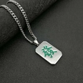 Doppelseitige Mahjong Fa Anhängerkette aus silbernem Edelstahl und grüner Emaille - Silberfarben Einzelner Anhänger