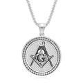 Collana massonica argento con bussola in zircone e simbolo G su catena box - Ciondolo Singolo Color Argento