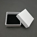 Close-up of white textured faux leather jewelry box with black flocked foam insert - White