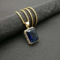 Collana hiphop placcata oro con ciondolo rettangolare in pietra blu e catena a fune - Pendente Singolo (Senza Catena) / Ciondolo Pietra Blu Oro