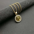 Collana con pendente Albero della Vita placcata oro e zirconi AAA su base nera - Solo Pendente (Senza Catena)