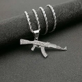 Collana hip hop con ciondolo fucile AK47 ghiacciato con cristalli e catena a corda - Ciondolo Singolo Color Argento