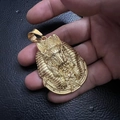 Gold-plated stainless steel Anubis pendant necklace with Pharaoh and pyramid details - Smooth Surface Pendant Only (Without Chain) / Gold