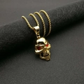 Hip Hop vergoldete Totenkopf Halskette mit roten Kristallaugen und Kugelkette - Goldene Rote Augen Nur Anhänger (Ohne Kette)