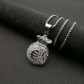 Collana hip hop con ciondolo sacchetto di soldi Euro in argento con diamanti - Ciondolo Singolo Color Argento