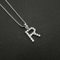 Polished stainless steel silver letter R pendant necklace with AAA cubic zirconia pavé - R Pendant Only (Without Chain) / Steel
