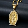 Collana hip hop placcata in oro Vergine Maria con strass e catena a scatola - Solo ciondolo dorato
