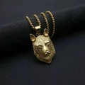 Collar con colgante de cabeza de lobo vikingo dorado en acero inoxidable resistente - Solo Colgante (Sin Cadena) / Dorado