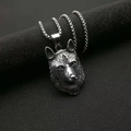 Collar con colgante de cabeza de lobo vikingo en acero inoxidable plata vintage - Solo Colgante (Sin Cadena) / Color Acero
