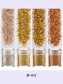 Dettaglio macro di quattro polveri glitter oro e champagne per nail art creativa fai-da-te - Mix Oro Champagne (SF-012) / Standard
