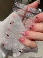 Detail view of silver glitter nail stickers with black stars and pink gradient - Silver Glitter Star Gradient Style (PDD-214)