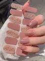 Detailed view of pink glitter nail stickers in solid and gradient glitter finishes - Nude Pink Gold Glitter Gradient Style (PDD-217)