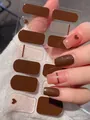Detail of thin coffee and milk tea nail stickers with heart patterns and minimalist lines - Coffee Milk Tea Heart Line Style (PDD-218)