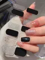 Detail of black and silver glitter nail stickers with star patterns on knit background - Black Silver Contrast Sweet Cool Star Diamond Style (PDD-220)