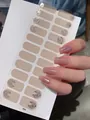 Nude pink nail stickers with silver glitter shell patterns and abstract lines style 004 - Shell Line Style (004)