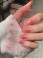 Detail of pink-orange gradient nail stickers with silver glitter on transparent backing - Pink Orange Gradient Silver Glitter Style (PDD-225)
