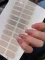 Elegant nude pink nail stickers set with glitter and silver metallic wave patterns - Silver Fine Shimmer Wave Style (007)