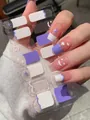 Detail of taro purple and cream white nail stickers with stars and cloud patterns - Taro Purple Cloud Smiley French Style (PDD-233)