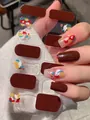 Detail of burgundy nail stickers with abstract graffiti patterns and solid colors - Dark Brown Abstract Painted Art Style (PDD-236)