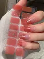Detail of pink-orange gradient nail stickers with glitter sequins and ultra-thin texture - Pink Orange Gradient Colorful Sequins Style (PDD-240)