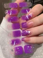 Detail of purple gradient nail stickers featuring butterfly and cloud patterns with glitter - Purple Butterfly White Cloud Gradient Style (PDD-241)