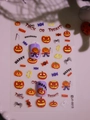 Adesivi unghie Halloween opachi zucca con motivi ragno e caramelle su foglio trasparente - Stile a Rilievo a Tema Halloween (JY-0013)