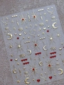Dettaglio di adesivi per unghie con lune e stelle dorate e cuori 3D rossi gel - Senza Imballaggio Individuale / LT-861-Bronzatura+Jelly