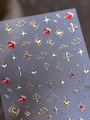 Dettagli di adesivi per unghie 3D in oro con stelle, lune e disegni di pianeti rossi - Senza Imballaggio Individuale / LT-863-Bronzatura+Jelly