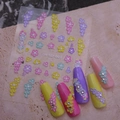 Selbstklebende 5D-Präge-Nagelaufkleber mit 3D-Blumendesigns in Macaron-Farben - 5D-001