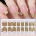 French manicure stickers with nude base and gold glitter tips, set of 16 pieces - Gold Glitter French Tip Style (CS-131)
