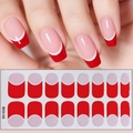 Classic red and white French manicure nail stickers CS-136 showing full sheet and wear effect - Red White French Style (CS-136)