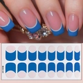 French manicure nail stickers set featuring deep blue tips and white arc lines CS-137 - Blue White Pink French Style (CS-137)