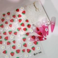 3D-Nagelsticker mit Erdbeeren, weißen Blumen und Schleifen-Designs, Modell JY-048 - Erdbeere Blume Bogen Stil (JY-048) / JY-048