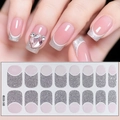 French manicure nail stickers set in pink with silver glitter tips, model CS-145 - Pink Silver Glitter French Style (CS-145)